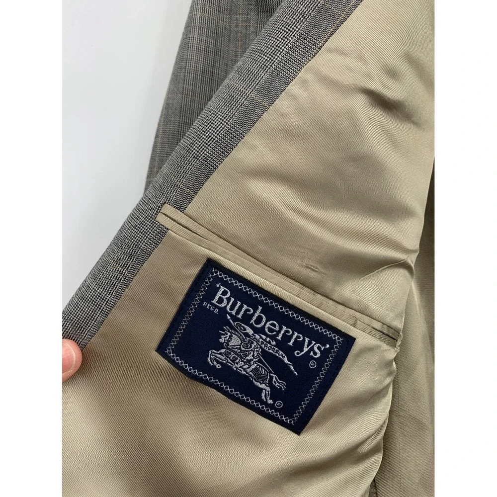 Vintage Burberrys Blazer Mens 44L Gray Plaid Super 100s Wool Made USA